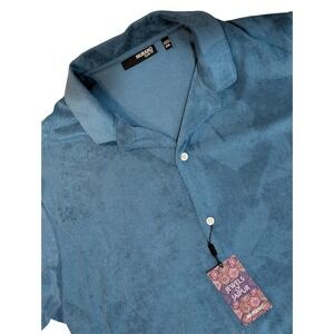 Murano Textured Print Blue Short Sleeve Button Up Shirt Men XXL Slim Fit Jaipur